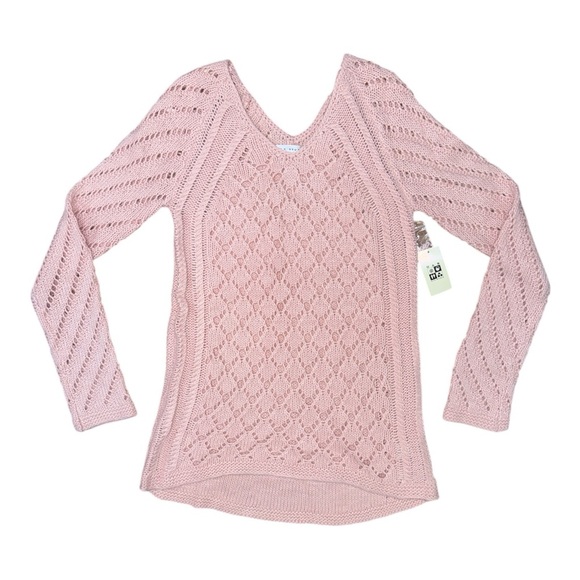Max Studio Pink V-Neck Sweater with Intricate Knit - Picture 2 of 5